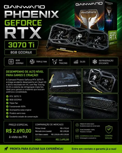 Placa de Vídeo Gainward RTX 3070 Ti Phoenix 8GB GDDR6X - Triple Fan - Caixa Original