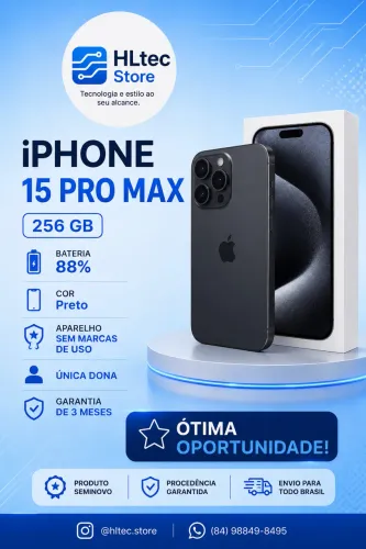 iPhone 15 pro Max 256, preto, seminovo em perfeito estado, bateria 89%