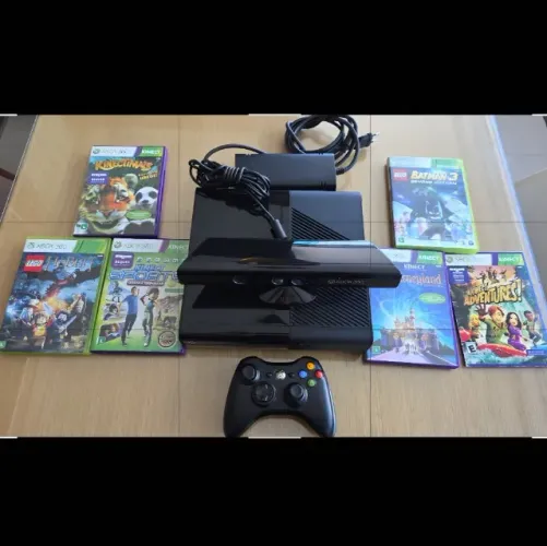 Kit Xbox 360 Super Slim 250GB + Kinect + 1 Controle + 6 Jogos Físicos