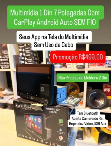 Multimidia 1 Din 7 polegadas Com Carplay Android Auto Sem Fio Bluetooth usb Aceita Camera 