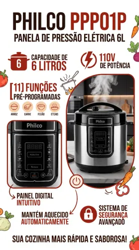 Panela De Pressão Elétrica Philco Ppp01p 6L 110v