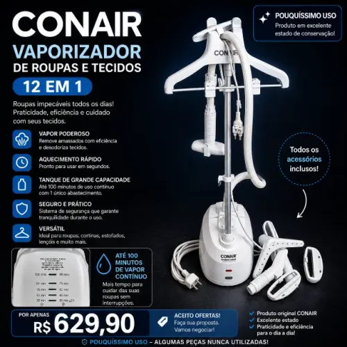 Vaporizador de Roupas Conair 12 em 1 - Completo com Acessórios