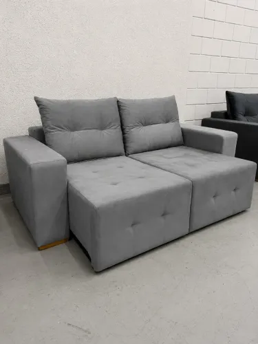 sofa retratil suede cinza a pronta entrega