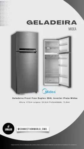 Geladeira Midea inverter 394 litros inox Frost free duplex - nova