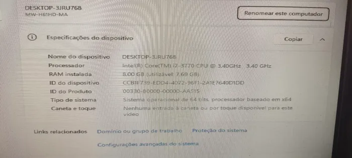 Computador gabinete i7 8gb ssd 240gb