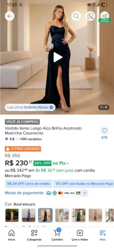 Vestido de festa azul marinho