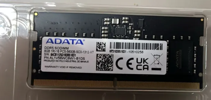 ADATA 8GB DDR5 RAM SODIMM 5600Mhz - Nova na Caixa