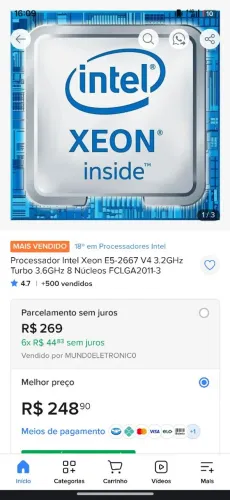Processador Intel Xeon E5-2667 V4 3.2GHz Turbo 3.6GHz 8 Núcleos FCLGA2011-3
