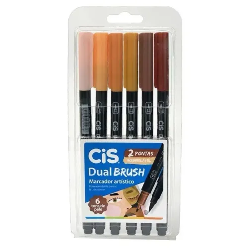 Kit Dual Brush Pen Aquarelável Estojo Com 6 Cores de Pele - Cis / WX Gift