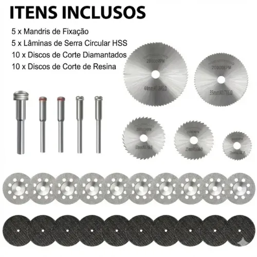 Kit 30 Discos Corte Serra Circular Mini Retífica Dremel Madeira Metal Diamante