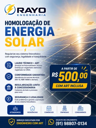HOMOLOGAÇÃO DE ENERGIA SOLAR A PARTIR DE R$ 500 | COM ART