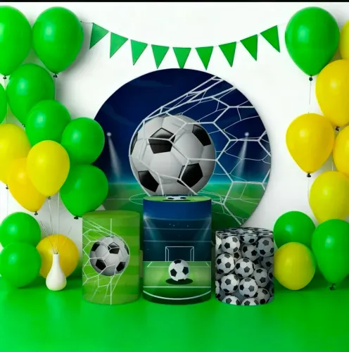 Kit painel de festa e cilindros infantil Bola de futebol