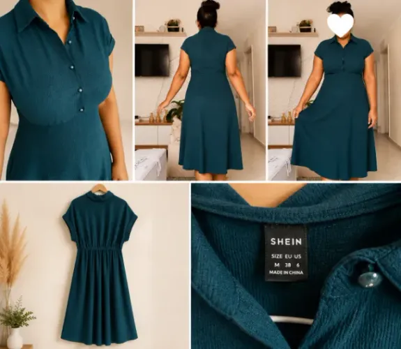 Vestido Verde Petróleo Midi Tam. M - Elegante