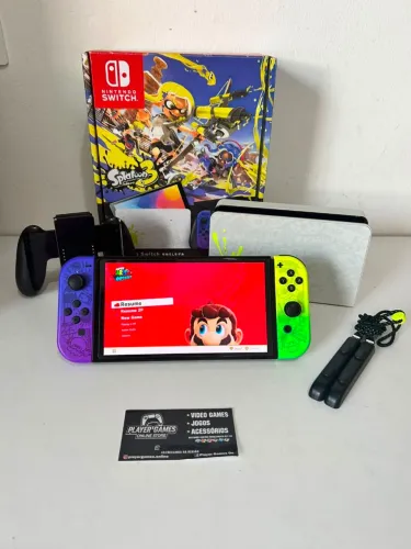 Nintendo Switch Oled Edição Especial Splatoon Impecável! (Aceito Cartão)