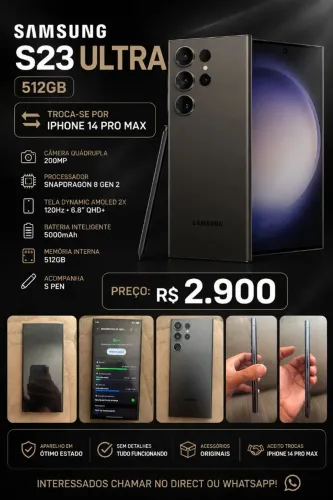 S23 ULTRA 512GB 12GB DE RAM TROCO EM IPHONE 14 PRO MAX!!