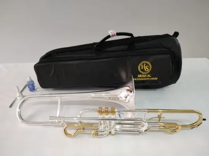 Trombone Curto Hs Musical S761 Sib Prata c/ Laqueado - Novo - Parcelo 21x - Aceito trocas