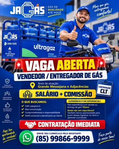 ? VAGA DE EMPREGO ? VENDEDOR / ENTREGADOR DE GÁS