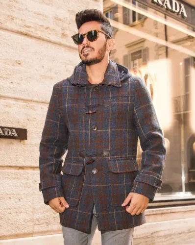 Casaco Francesco Rigotto Xadrez Azul Masculino Tamanho M