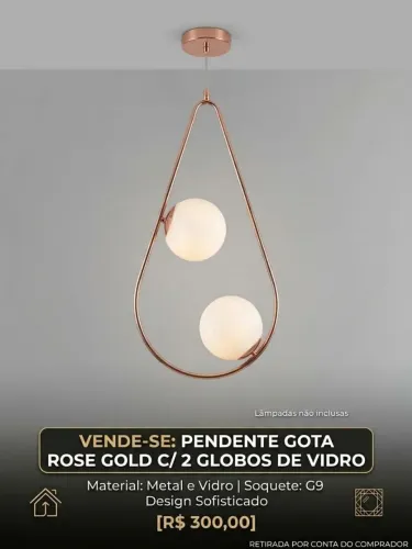 Lustre pendente gota rose gold