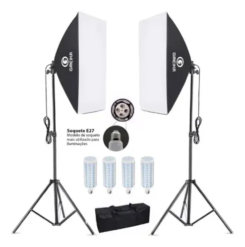 Kit Iluminação Greika 2 Softbox + 2 Tripés + 4led 80w/bivolt