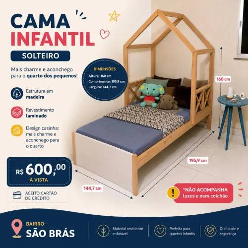 Cama infantil casinha em madeira