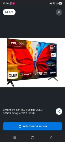Smart TV 32 TCL Full HD QLED Google TV 2 HDMI HDR10 Android
