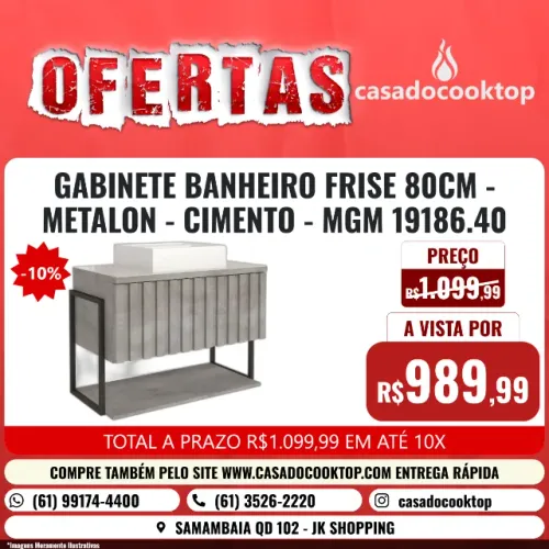 GABINETE BANHEIRO FRISE 80CM - METALON - CIMENTO - MGM 19186.40