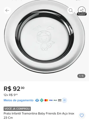 Prato Infantil Tramontina Baby Friends Em Aço Inox 23 Cm