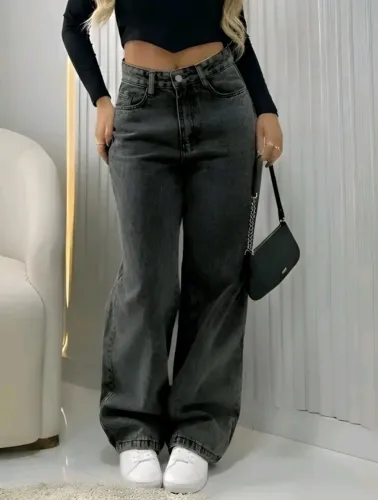 Calça jeans Wid Leg marmorizada 