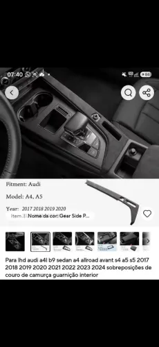 Acabamento de Sobreposição Console Central Audi A4 / A5 "efeito" couro de camurça
