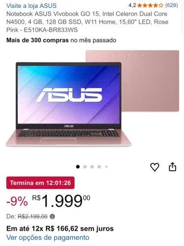 Notebook ASUS Vivobook GO rosa