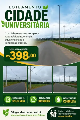 LOTEAMENTO CIDADE UNIVERSITÁRIA, terrenos em Iranduba 10 min. Após a Ponte Rio Negro