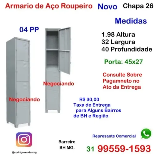 Armário Roupeiro de Aço 04 Portas comercio Empresa Vestiário Industria Escola casa Loja