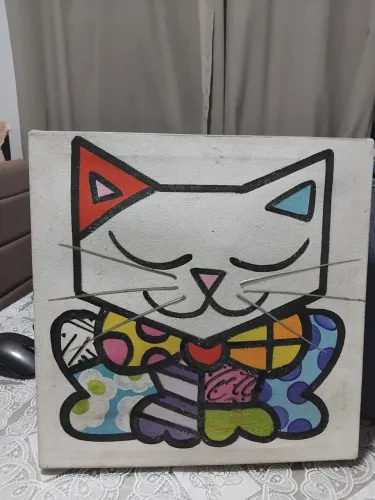 Quadro Decorativo Gato Estilo Romero Britto (Com Relevo 3D)