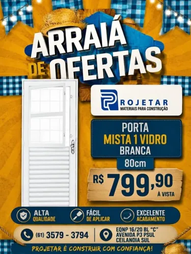 porta mista branca com vidro 799,90 de 80cm