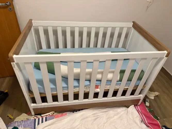 BERÇO AMERICANO BRANCO 2 EM 1 BERÇO E CAMA + COLCHÃO