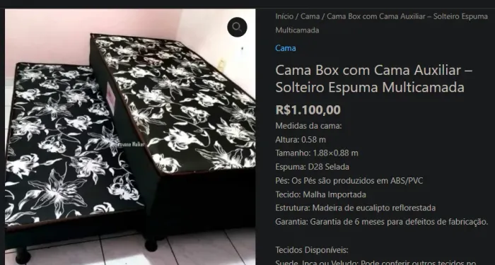 Cama Box com Cama Auxiliar - Solteiro Espuma Multicamada R$1.100,00 Medidas da cama: Altu