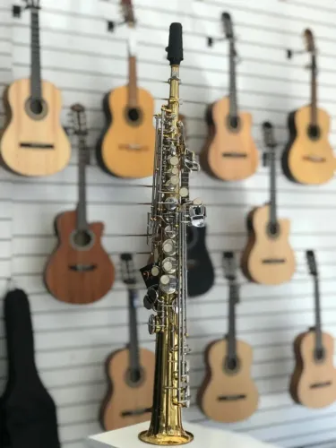 sax soprano schieffer laqueado com chaves niquelada - usado