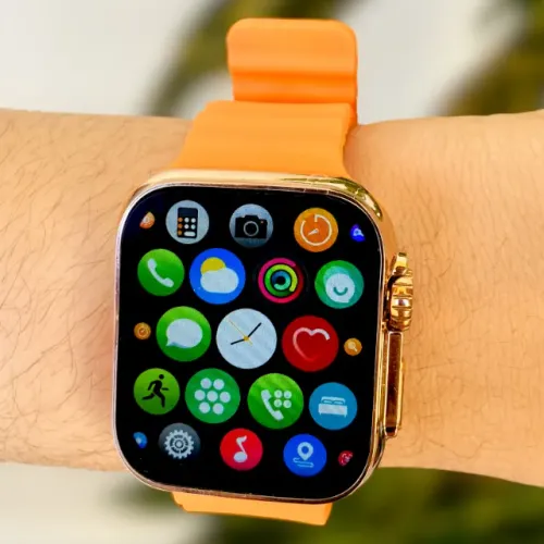 Smartwatch W69 Ultra Mini - Dourado/Laranja (Tela Infinita, GPS, Bluetooth)
