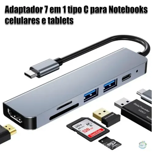 Adaptador Hub Usb Tipo C 7 Em 1 Hdmi notebooks celulares e tablets
