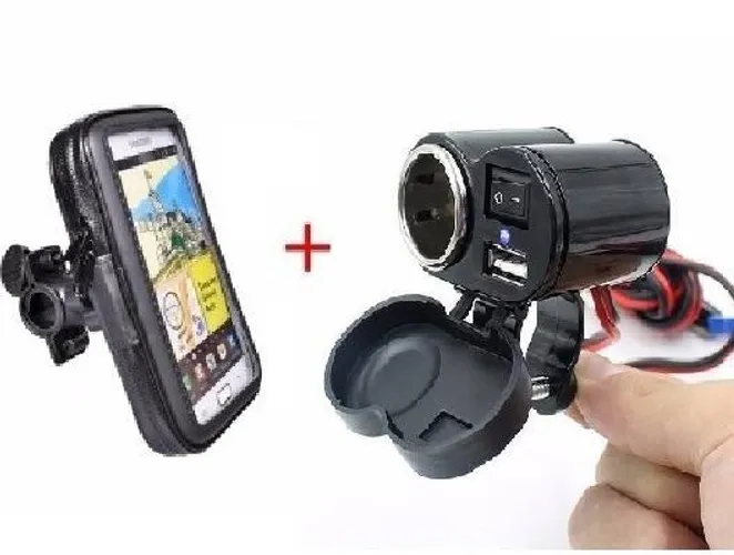 Tomada Moto 5v 1.5a 12v Moto Carrega Celular Gps + Suporte 6.3 ou 5.5 Retirar Centro BH