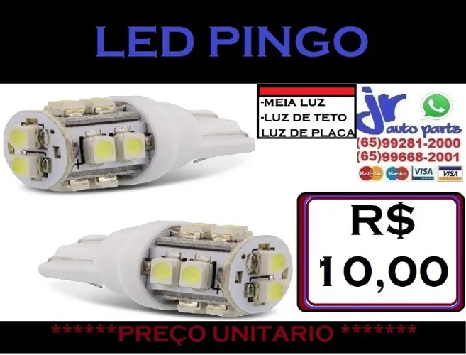 Lâmpada Led T10 Pingo  10 Leds 5050 Smd W5w -Unidade 