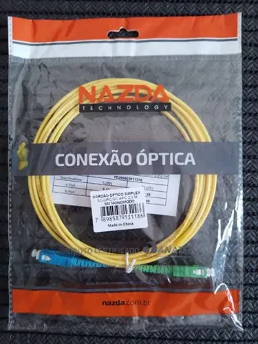 CORDÃO ÓPTICO PACTH CORD SIMPLEX SC-UPC/SC-APC 2,5M SM MONOMODO - NAZDA