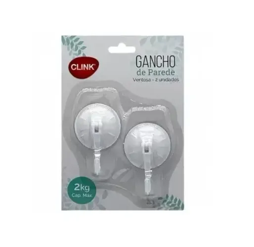 Cabide Gancho De Plastico C/ventosa Clink 2un4x7x2,5cm