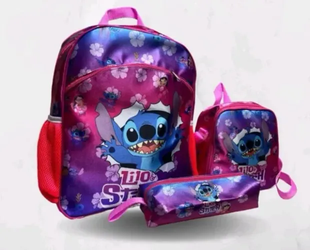 Kit Mochila de Costas + Estojo + Lancheira Térmica Stitch