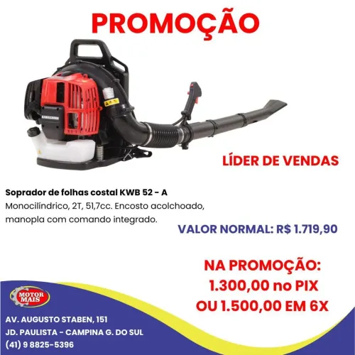 Soprador de Folhas Costal Kawashima KWB 52 - A (Líder de Vendas) - NOVO - COM GARANTIA