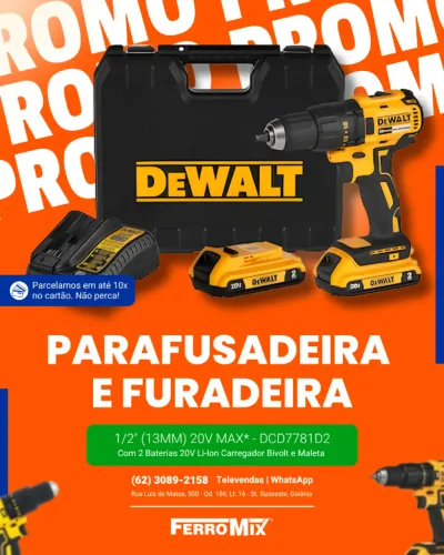 Parafusadeira Furadeira de Impacto Brushless 1/2 Pol. com 2 Baterias 20V Li-Ion Carregador