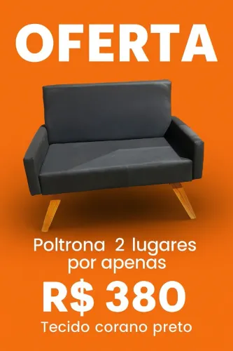 Poltrona 2 lugares em tecido corano preto