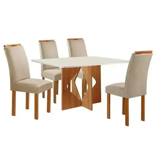Mesa de Jantar Milão 120x80cm Tampo de Vidro c/ 4 Cadeiras Napoles Cel Móveis