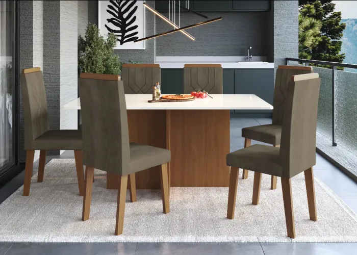 Mesa Moderna de MDF com 6 Cadeiras